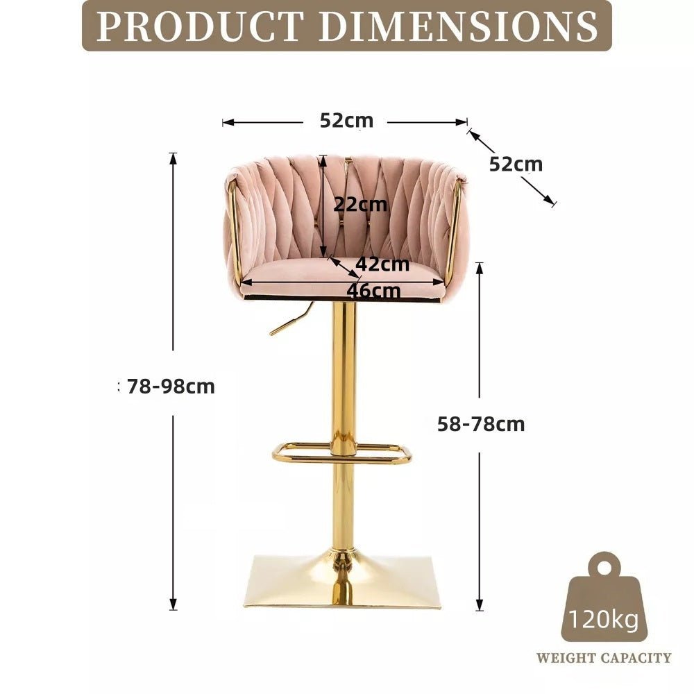 2x Jhapa Velvet Swivel Bar Stools – Adjustable Height, Pink - OZ Home Deals