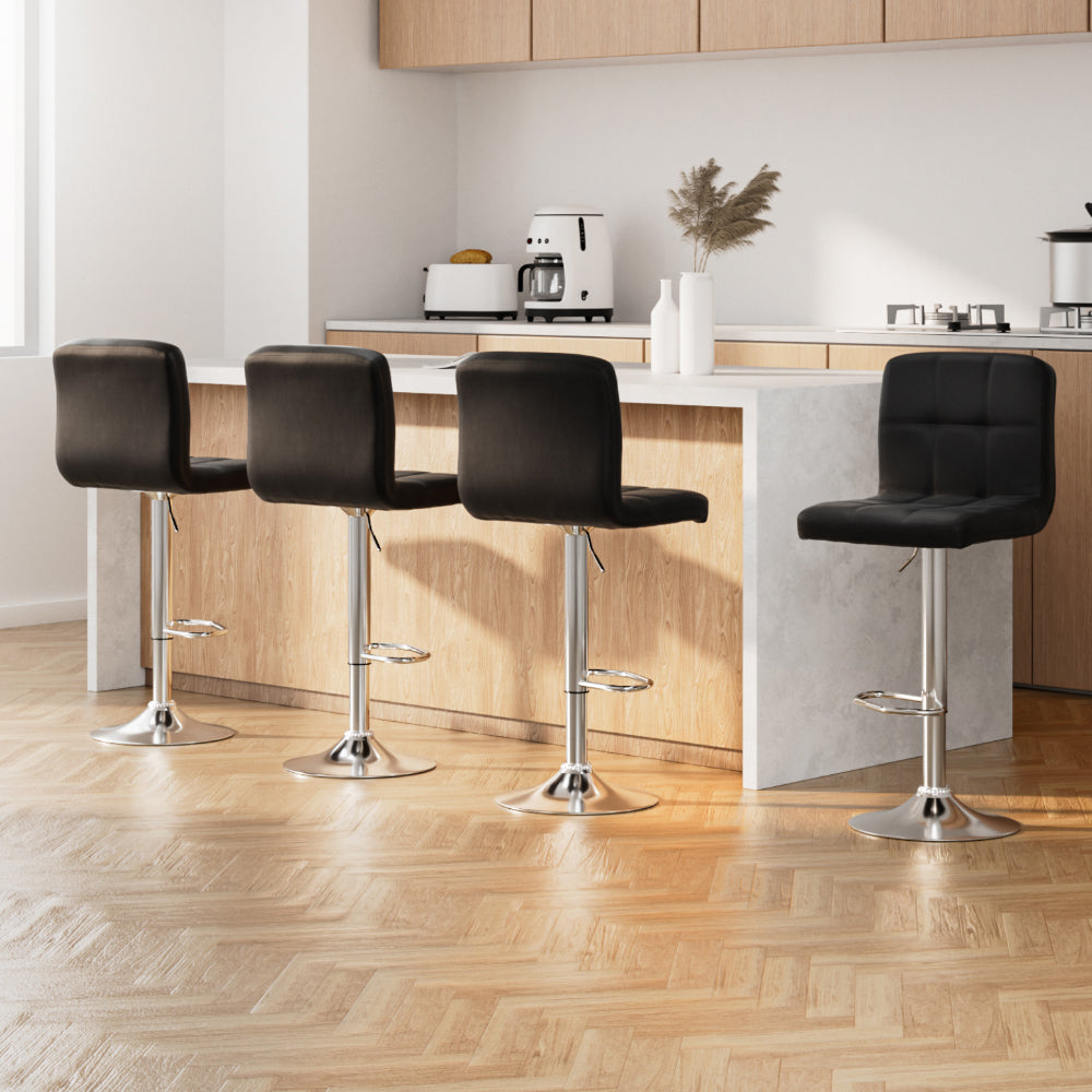 Verona PU Leather Bar Stools – Set of 4 (Black)