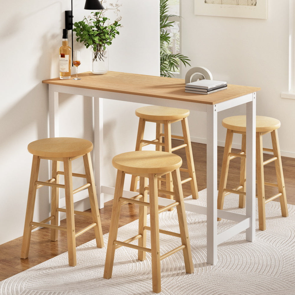 Byron 5-Piece Bar Table & Stools Set – Pine & Natural Beech Wood