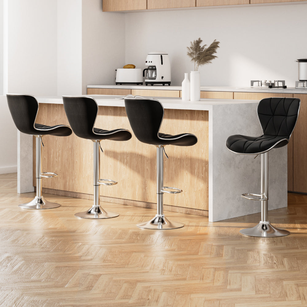 ChromeLift PU Leather Bar Stools – Set of 4 (Black)
