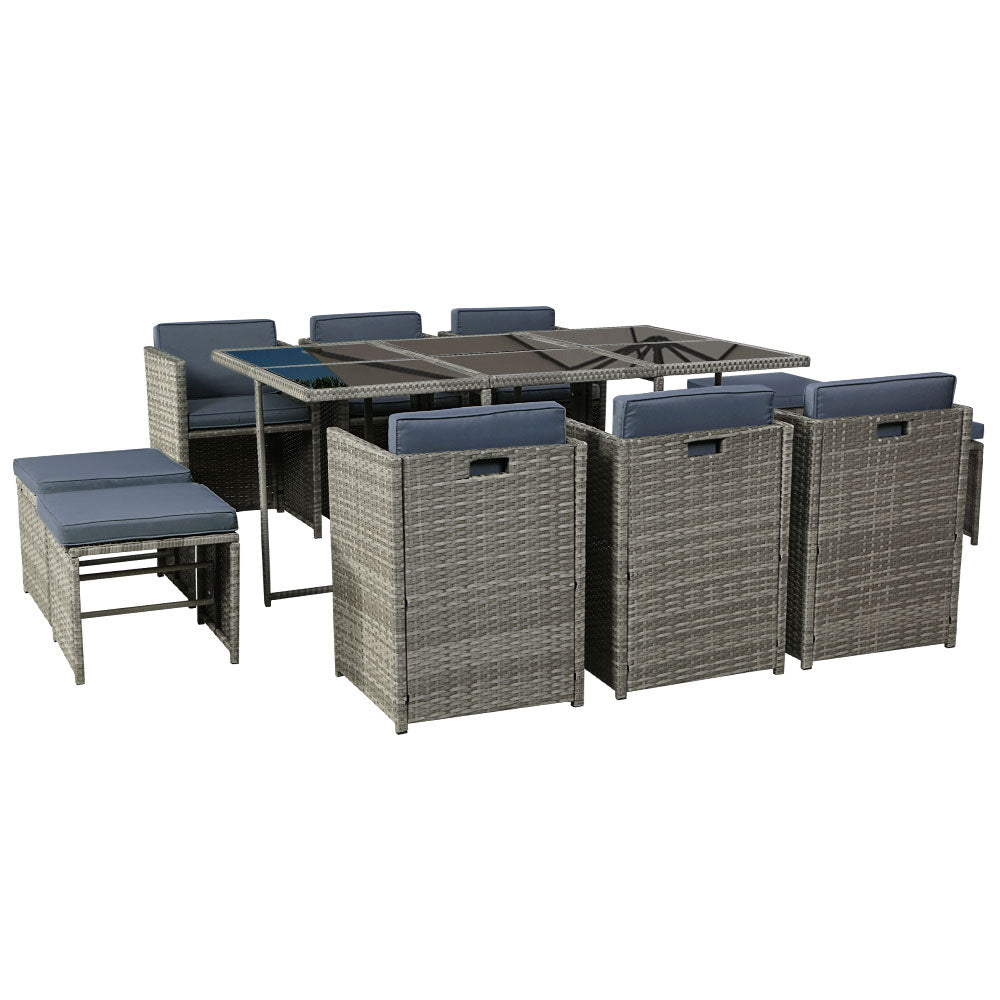 10-Seater Wicker Outdoor Dining Set - Grey