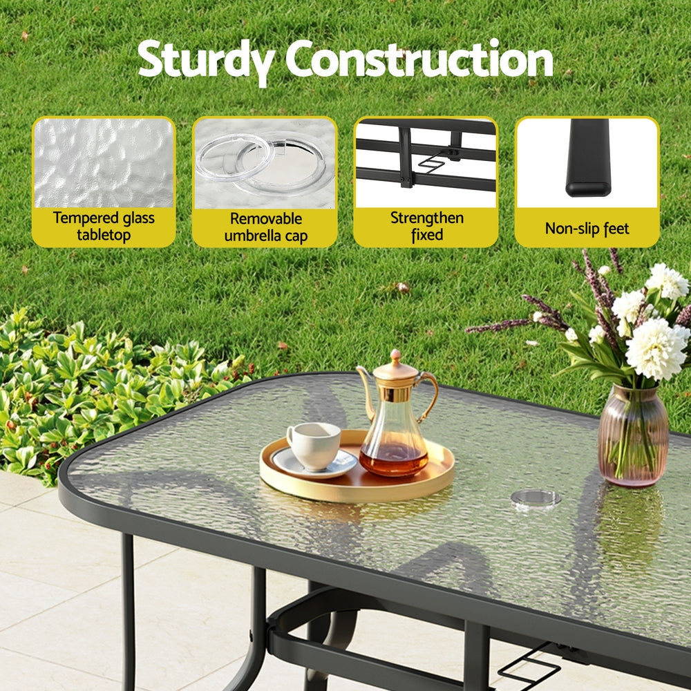 7PC Outdoor Dining Set Table and Chairs - Black