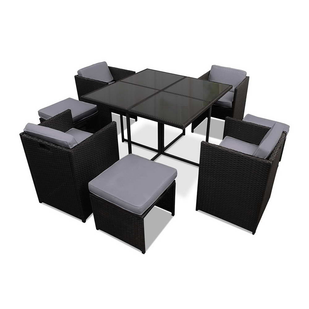 8-Seater Outdoor Wicker Dining Set – Black