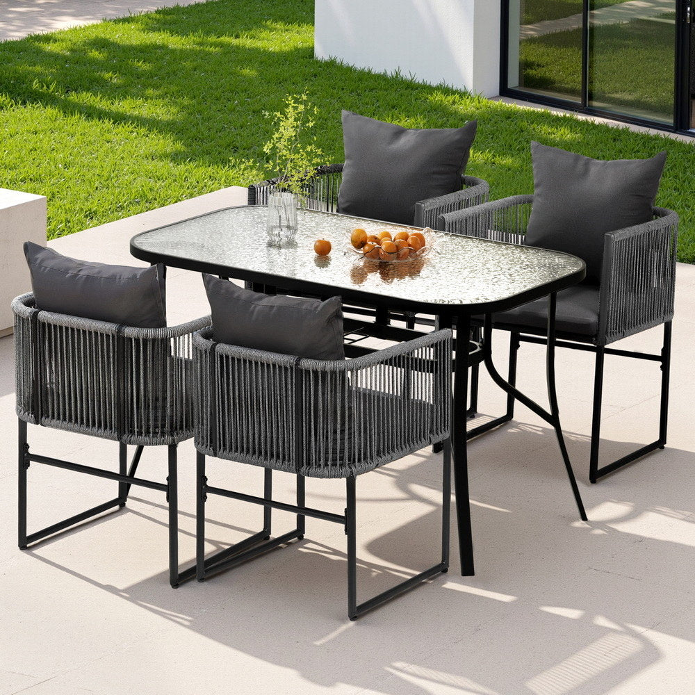 5PCS Outdoor Dining Set Table and Chairs - Black