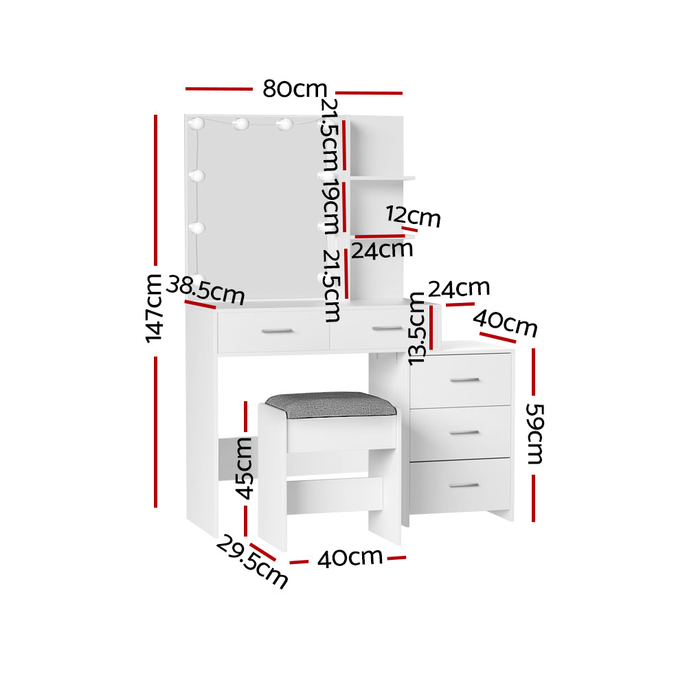 Bondi Hollywood LED Dressing Table Set with Mirror & Stool