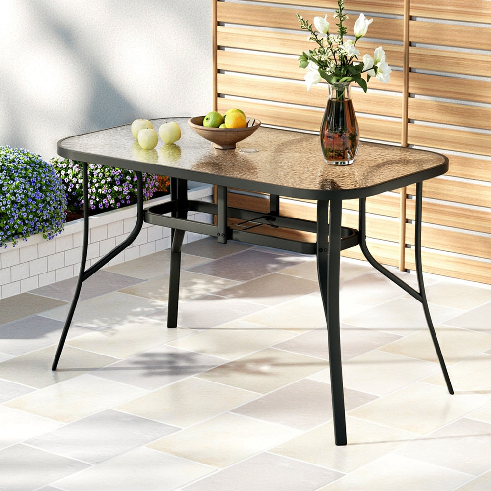 Gardeon Outdoor Dining Table 120x74x70cm – Black Steel & Tempered Glass