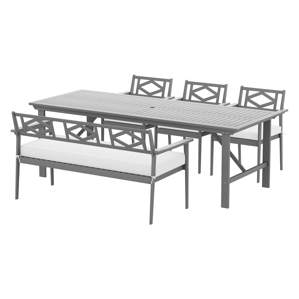 6-Seater Acacia Wood Outdoor Dining Set - Grey