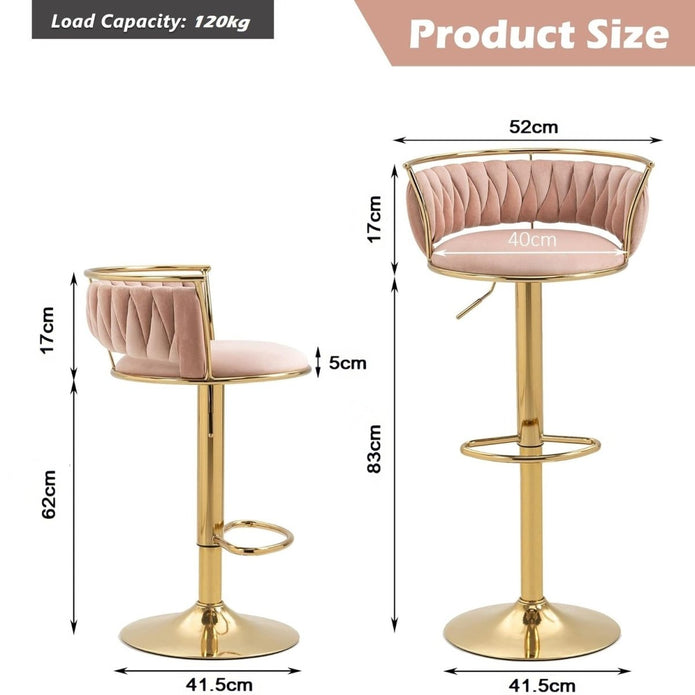 2x Dolpa Velvet Adjustable Bar Stools – Coffee/Gold