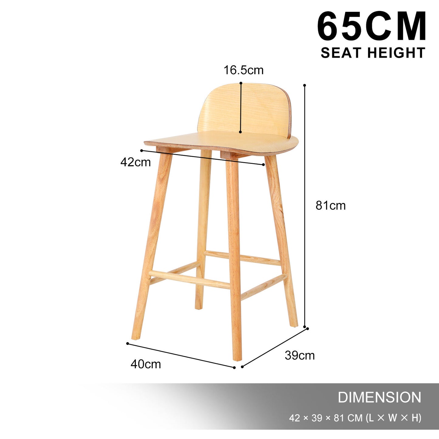 La Bella Elise Ash Wood Bar Stools – Set of 2, 65cm