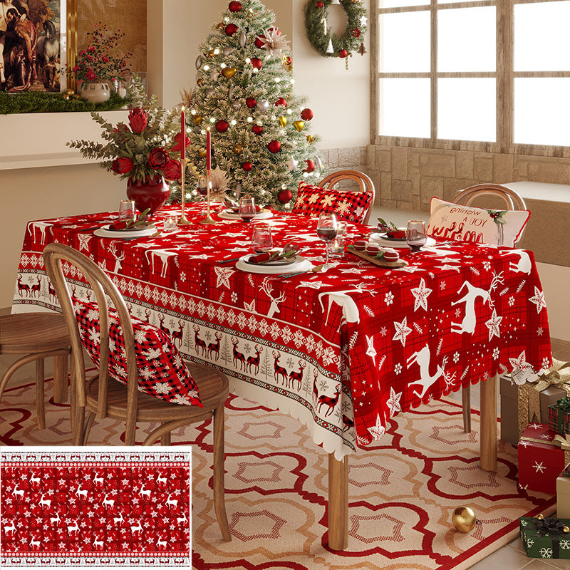Christmas Reindeer Pattern Tablecloth - Festive Red Holiday Table Cover for Dining and Home Decor 140*140cm