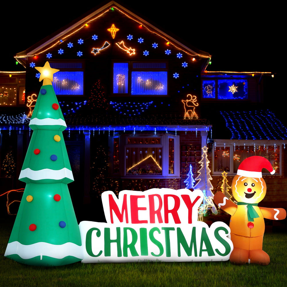 2.4M Christmas Inflatable Gingerbread Man Tree LED Illuminated Decorations