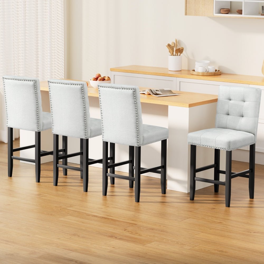 Artiss 4x Bar Stools Kitchen Dining Chairs Counter Fabric Stool Wooden Ada Grey - OZ Home Deals