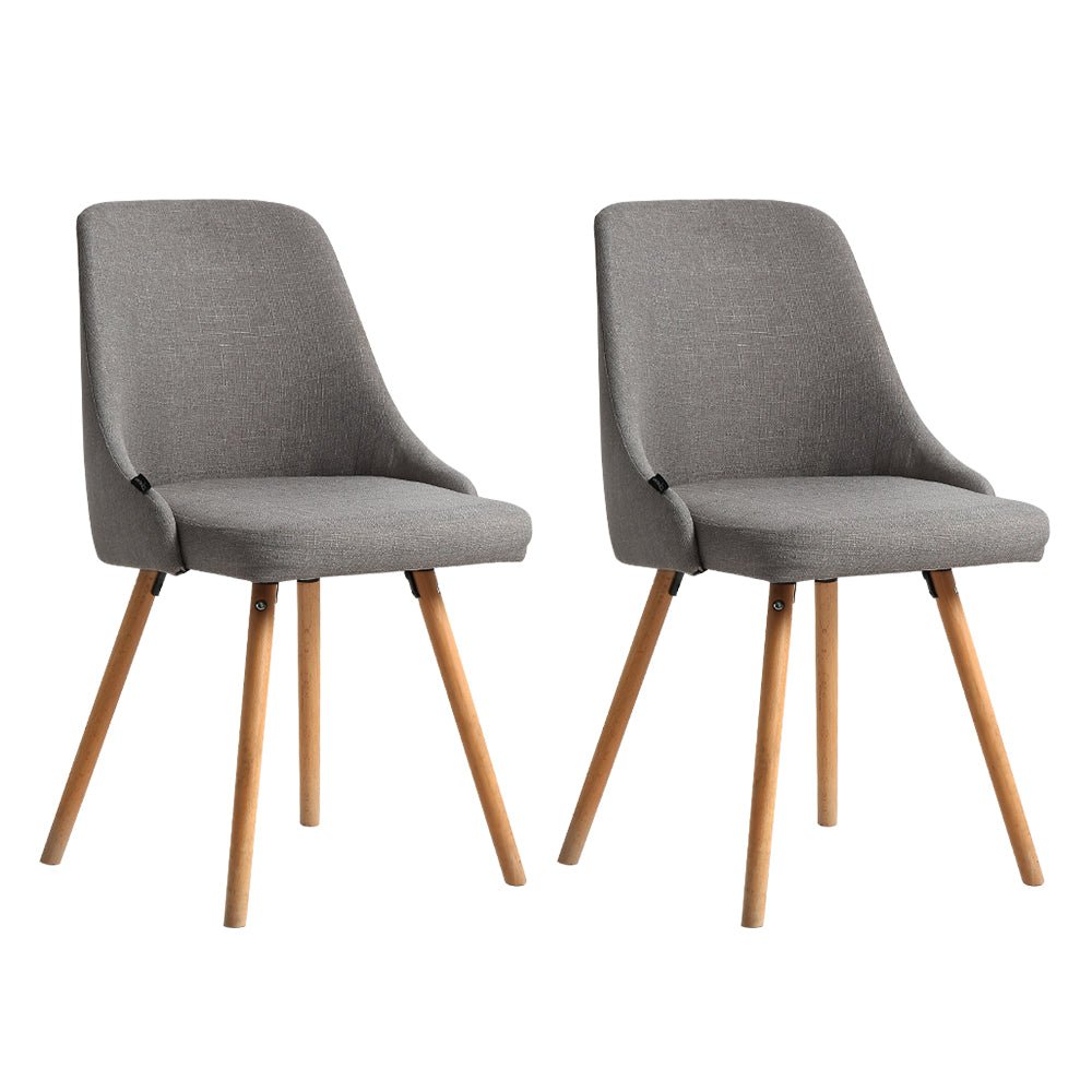 Artiss Dining Chairs Set of 2 Fabric Wooden Grey - OZ Home Deals