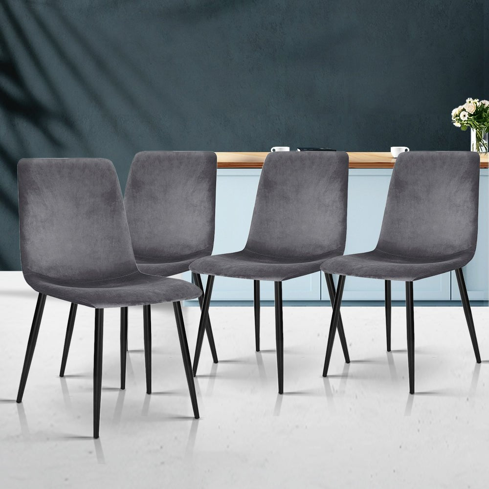 Artiss Dining Chairs Set of 4 Velvet Horizontal Slope Grey - OZ Home Deals