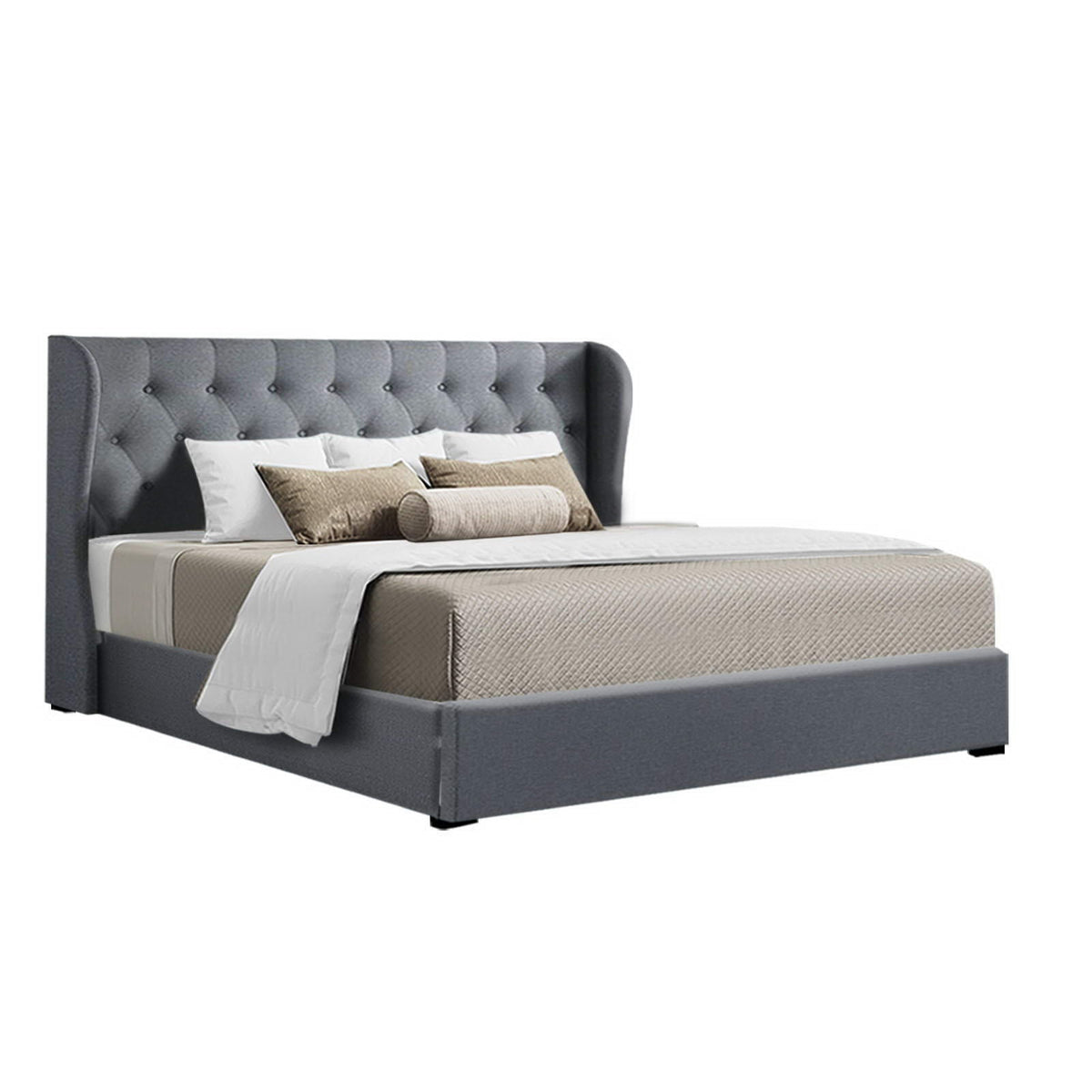 Bed Frame King Size Gas Lift Grey ISSA - OZ Home Deals