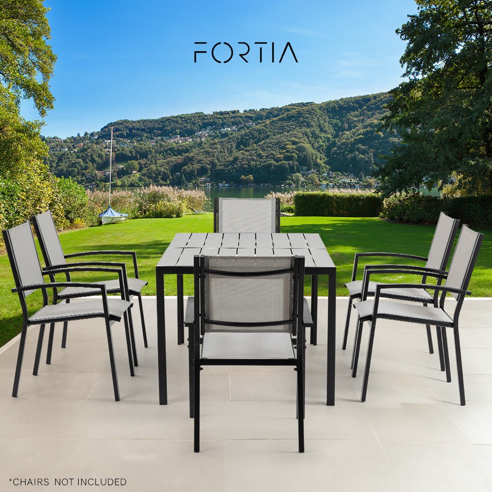 Fortia Outdoor Dining Table 150x90x72cm – Black/Light Grey Polywood & Steel Frame - OZ Home Deals