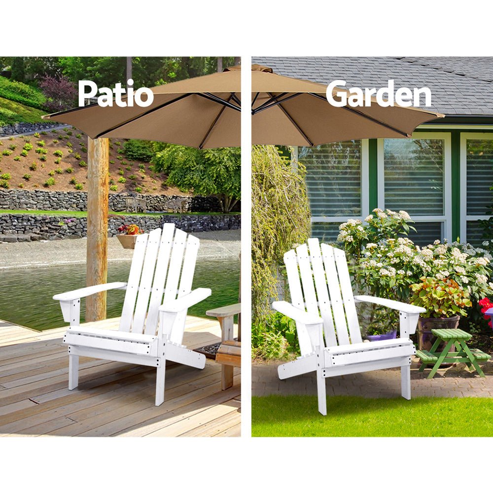 Gardeon 3PC Adirondack Outdoor Table and Chairs Wooden Beach Chair White - OZ Home Deals