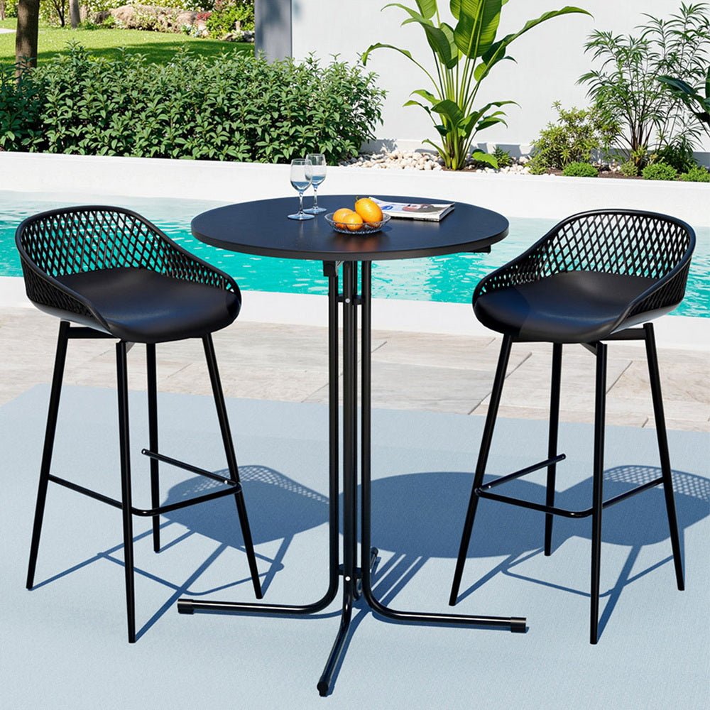 Gardeon 3PC Outdoor Bar Set Stools Dining Chairs Table Patio Furniture Bistro Set Black - OZ Home Deals