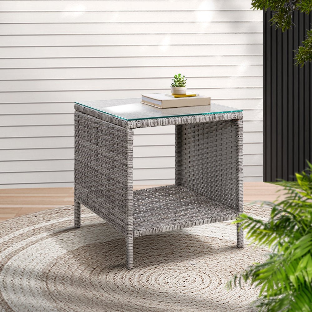 Gardeon Coffee Side Table Wicker Desk Rattan Outdoor Furniture Garden Grey - OZ Home Deals