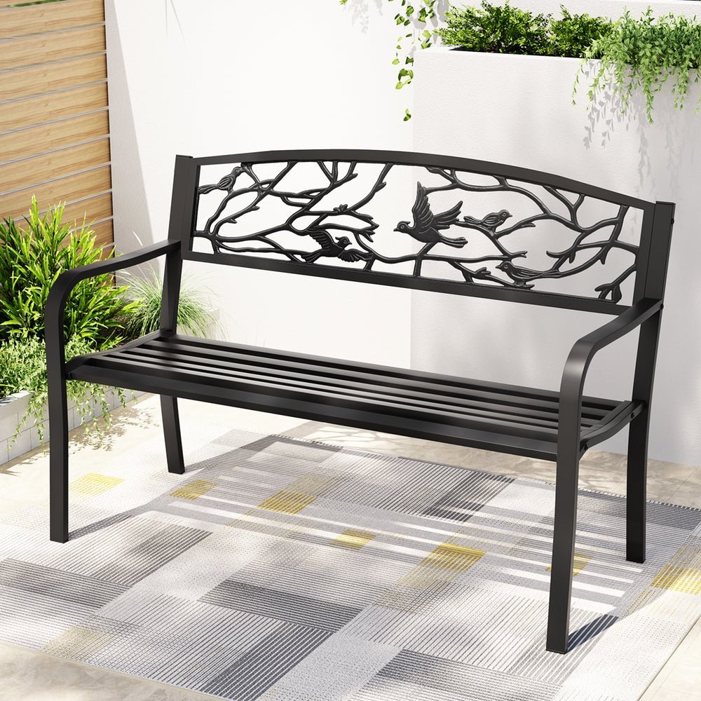 Gardeon Outdoor Bench Seat Garden Steel Outdoor Furniture 3 Seater Park Black - OZ Home Deals