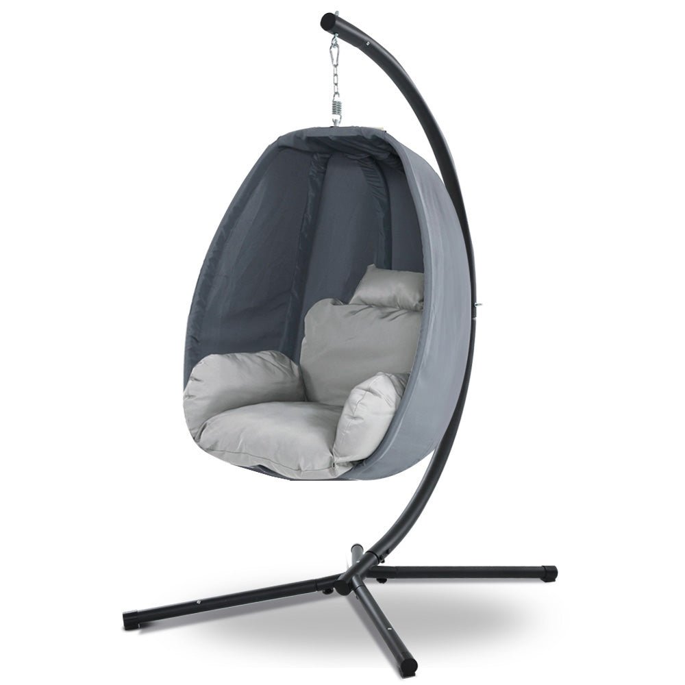 Gardeon Outdoor Egg Swing Chair Patio Furniture Pod Stand Canopy Foldable Grey - OZ Home Deals