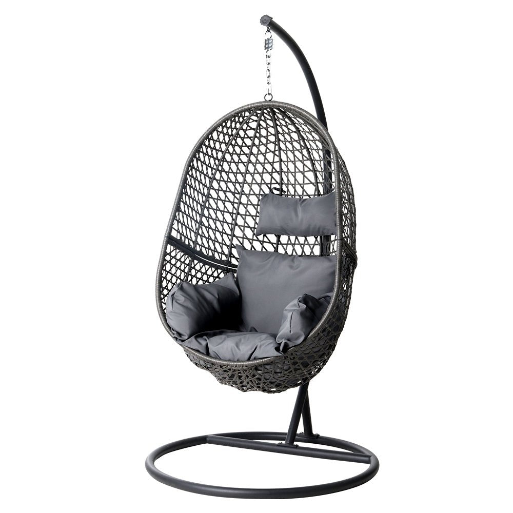 Gardeon Outdoor Egg Swing Chair Wicker Rattan Furniture Pod Stand Cushion Black - OZ Home Deals