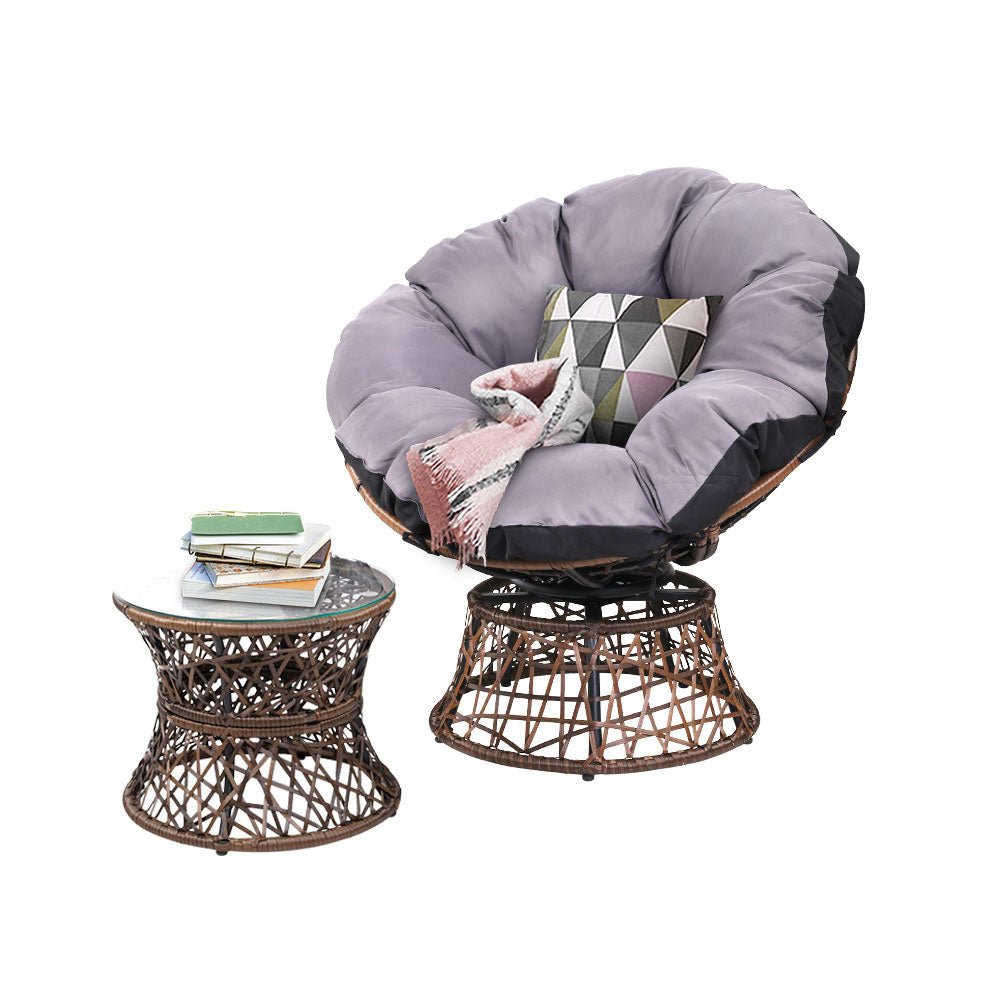 Gardeon Outdoor Lounge Setting Papasan Chair Wicker Table Garden Furniture Brown - OZ Home Deals