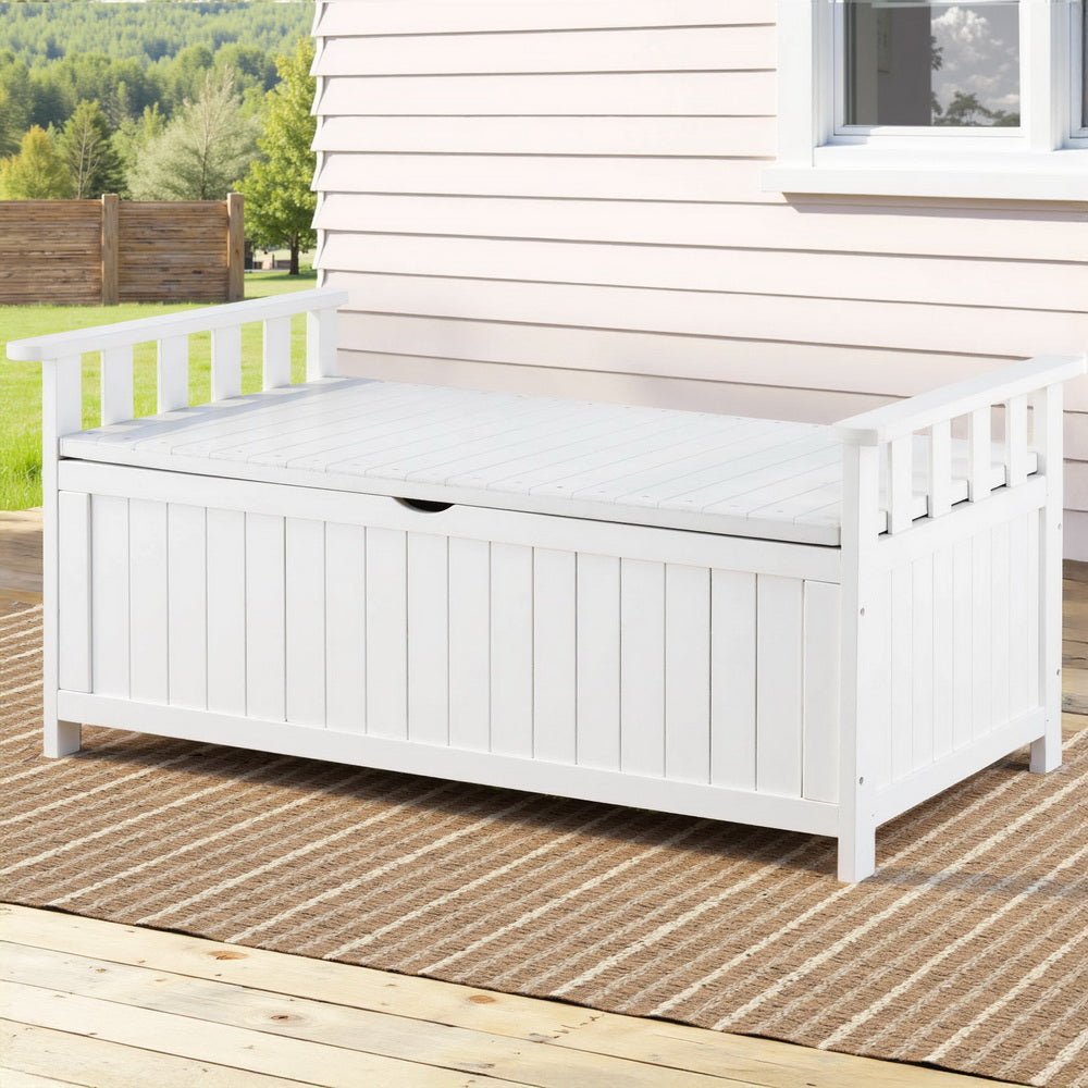 Gardeon Outdoor Storage Bench Box Wooden Garden Toy Tool Patio Furniture White - OZ Home Deals