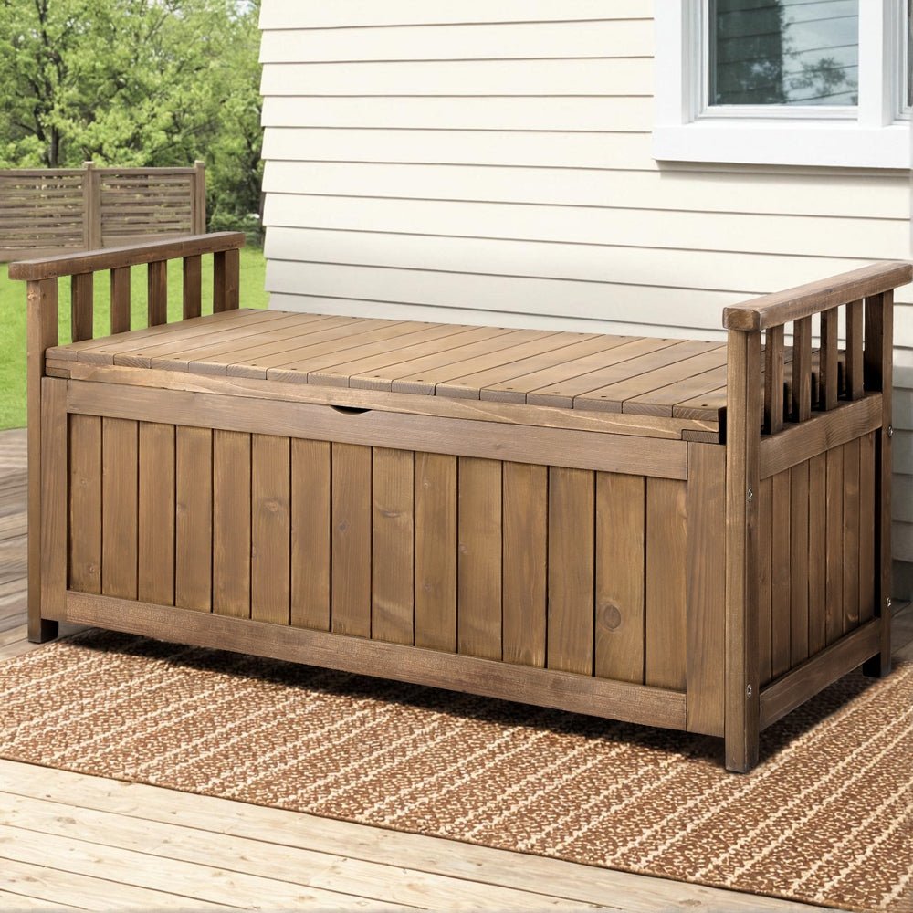 Gardeon Outdoor Storage Bench Box Wooden Garden Toy Tool Sheds Patio Furniture Brown - OZ Home Deals