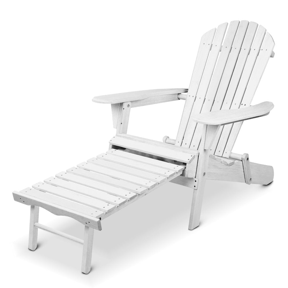 Gardeon Sun Lounge Outdoor Chairs Wooden Foldable Patio Furniture Adirondack White - OZ Home Deals
