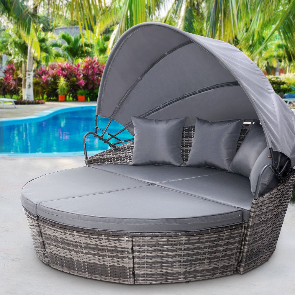 Gardeon Sun Lounge Setting Wicker Lounger Day Bed Outdoor Furniture Patio Grey - OZ Home Deals