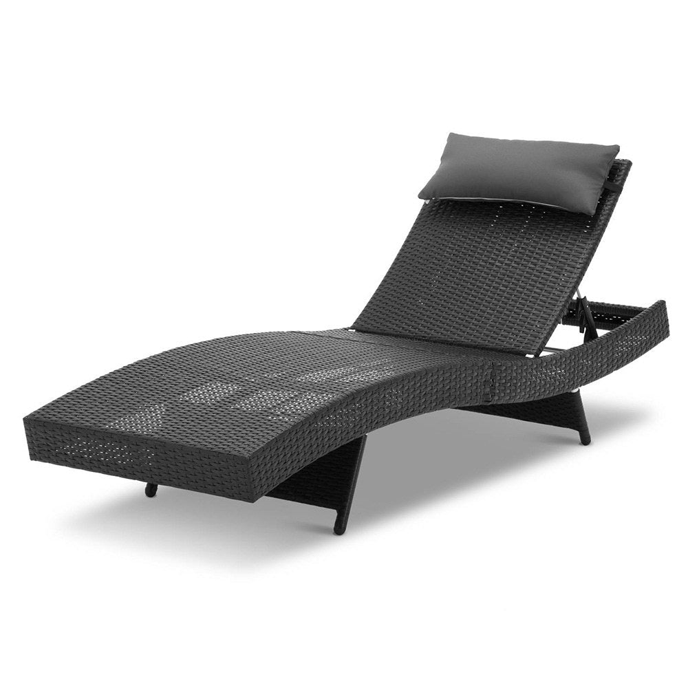 Gardeon Sun Lounge Wicker Lounger Outdoor Furniture Beach Chair Garden Adjustable Black - OZ Home Deals