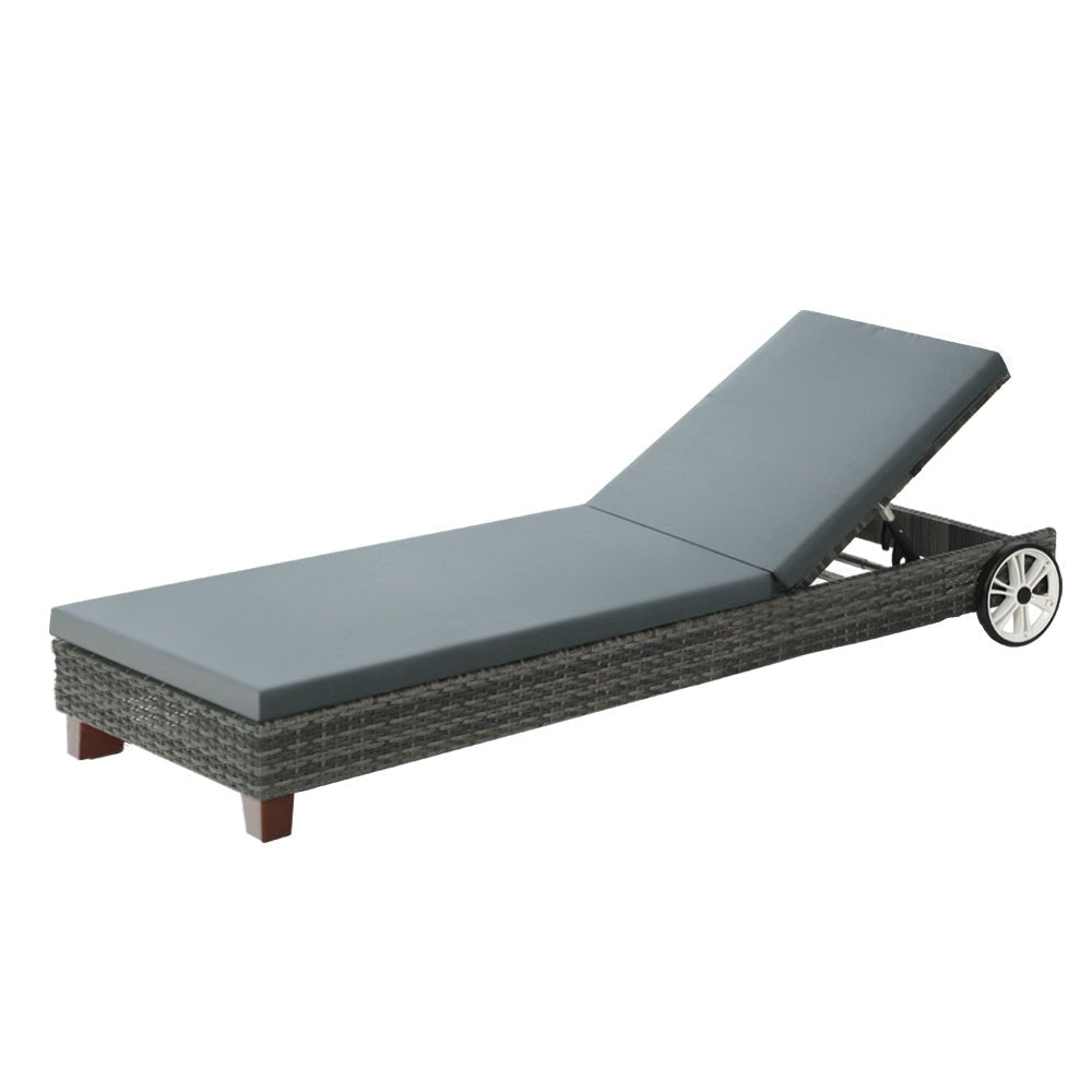 Gardeon Sun Lounge Wicker Lounger Outdoor Furniture Day Bed Wheels Patio Grey - OZ Home Deals