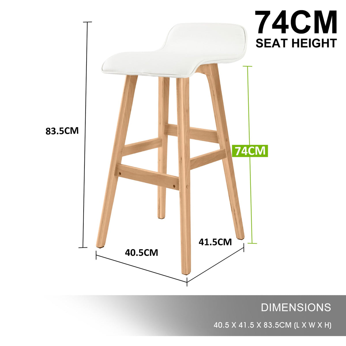 Harbour 2-Piece Wooden Bar Stools – White PU Leather, 74cm - OZ Home Deals