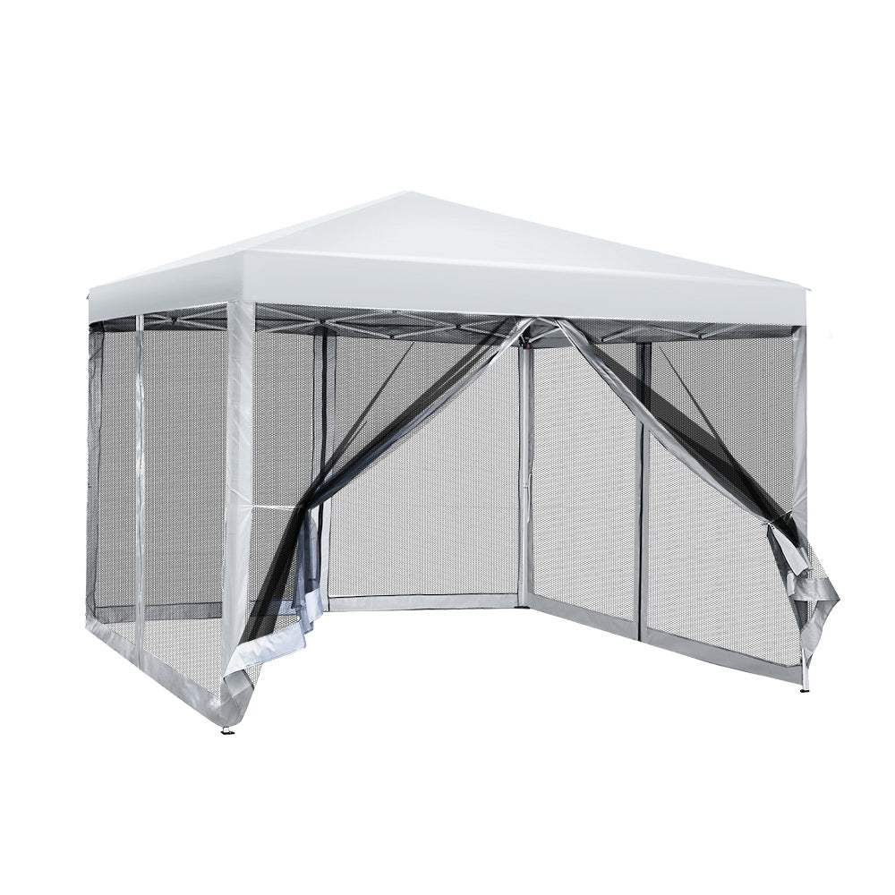 Instahut Gazebo Pop Up Marquee 3x3m Wedding Party Outdoor Camping Tent Canopy Shade Mesh Wall White - OZ Home Deals