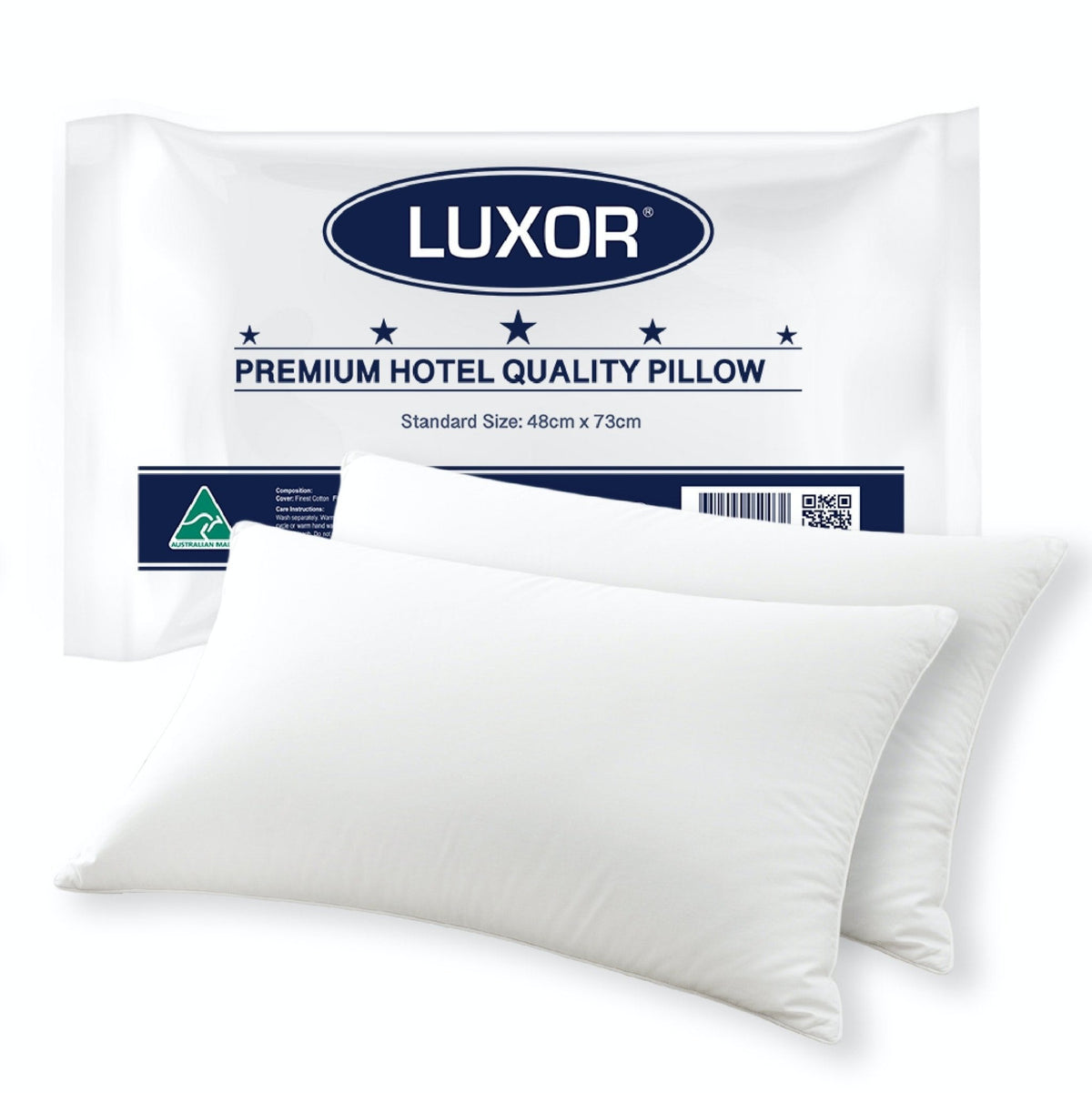 Luxor Australian Made Hotel Quality Pillow Standard Size Twin Pack - OZ Home Deals