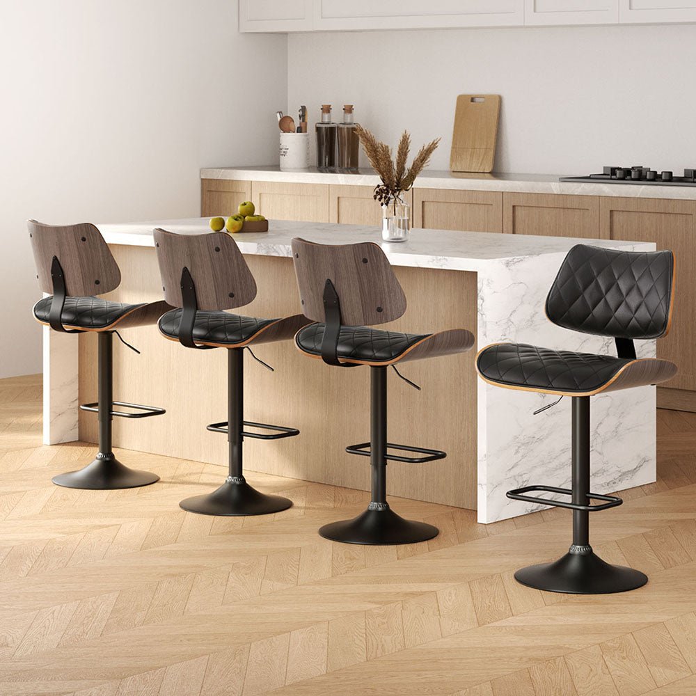 Quivaro PU Leather Swivel Bar Stools – Set of 4 (Black) - OZ Home Deals