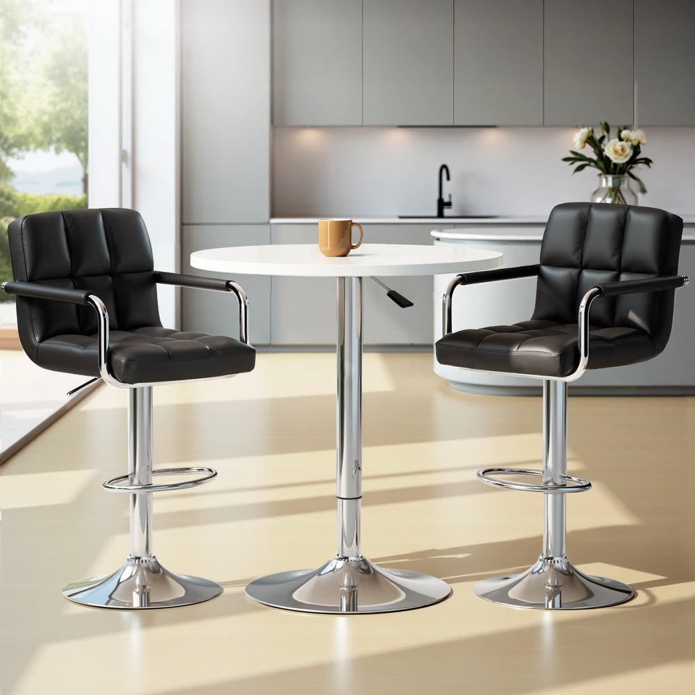 Sunshine 3-Piece Swivel Bar Table & Stools Set – White & Black - OZ Home Deals