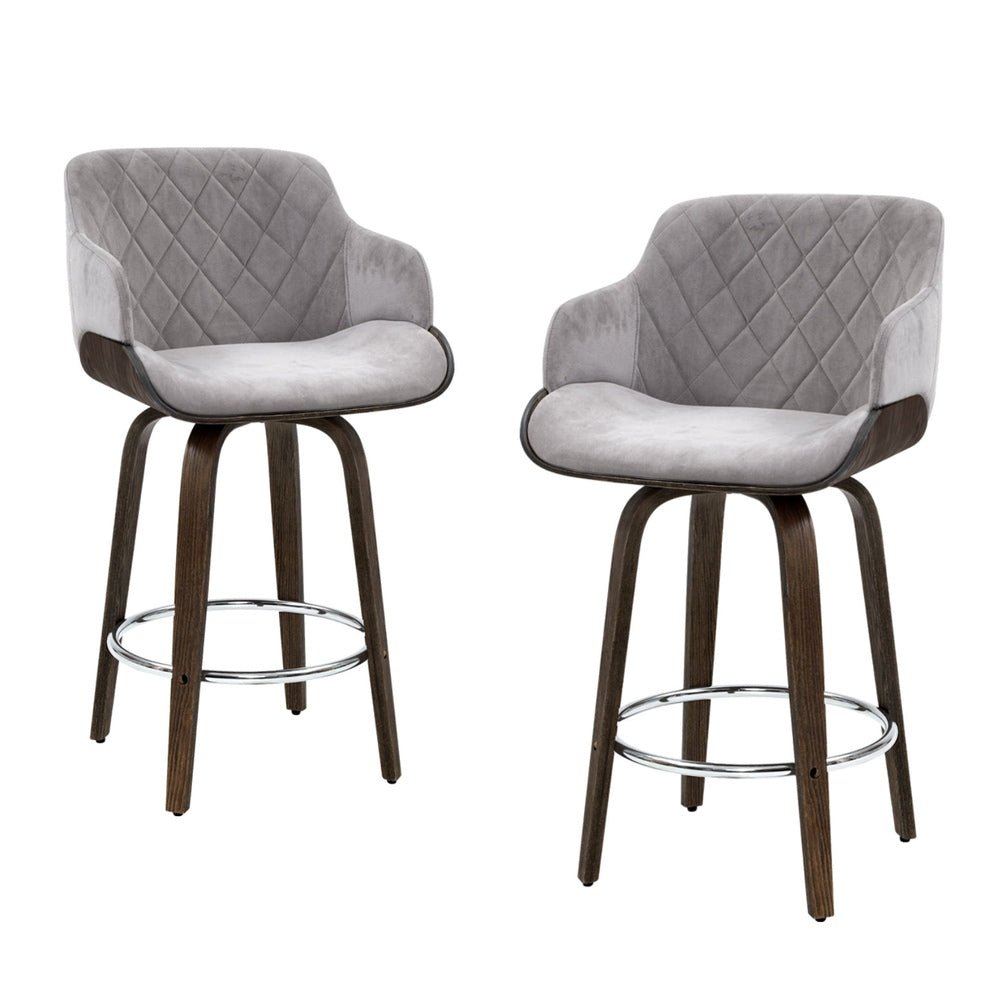 Velvet Bar Stools – Set of 4 (Grey) - OZ Home Deals