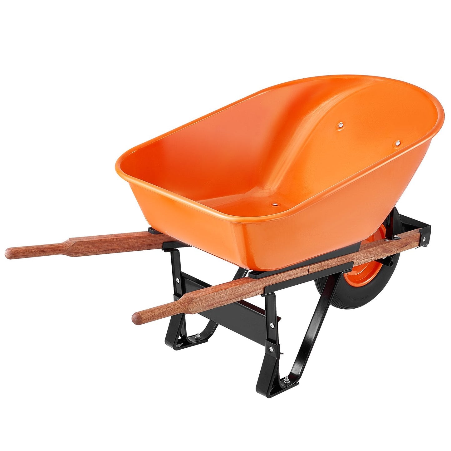 Single wheel garden wheelbarrow cart with large tray and wooden handles