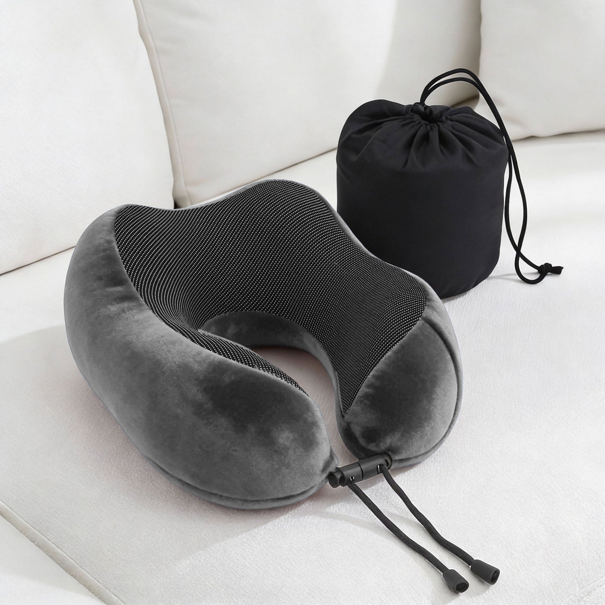 Wanderlite Travel Pillow for Airplanes Memory Foam Neck Pillows for Traveling, Soft & Washable Cover with Storage Bag, Portable Plane Accessories for Airplanes Offices Cars, Grey - OZ Home Deals