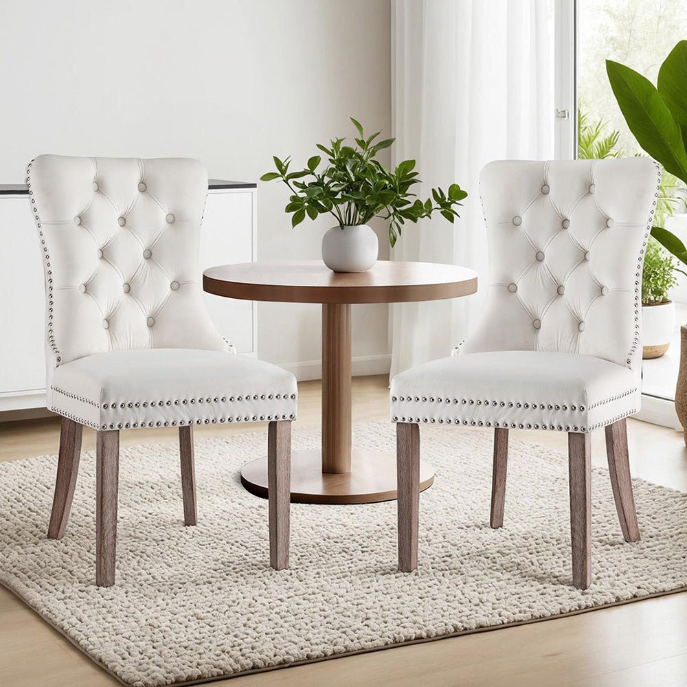 1 Set of 2 Artiss Dining Chairs Beige Velvet - OZ Home Deals