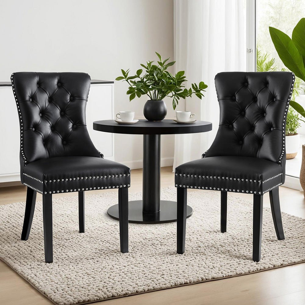 1 Set of 2 Artiss Dining Chairs Black Leather - OZ Home Deals