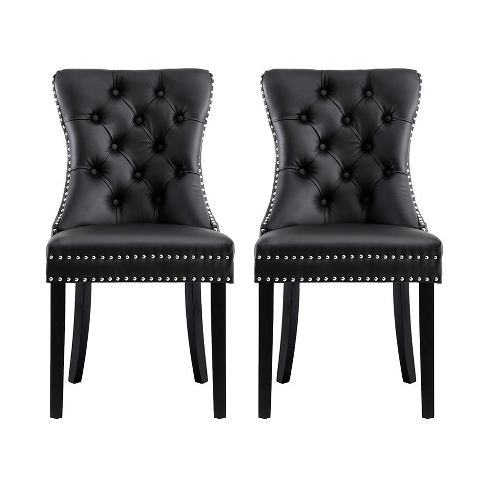 1 Set of 2 Artiss Dining Chairs Black Leather - OZ Home Deals