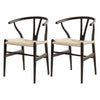 1 Set of 2 Artiss Dining Chairs Wooden Rattan Wishbone Black - OZ Home Deals