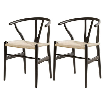 1 Set of 2 Artiss Dining Chairs Wooden Rattan Wishbone Black - OZ Home Deals