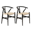 1 Set of 2 Artiss Dining Chairs Wooden Rattan Wishbone Black - OZ Home Deals