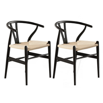 1 Set of 2 Artiss Dining Chairs Wooden Rattan Wishbone Black - OZ Home Deals
