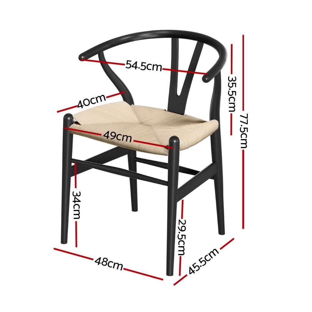 1 Set of 2 Artiss Dining Chairs Wooden Rattan Wishbone Black - OZ Home Deals