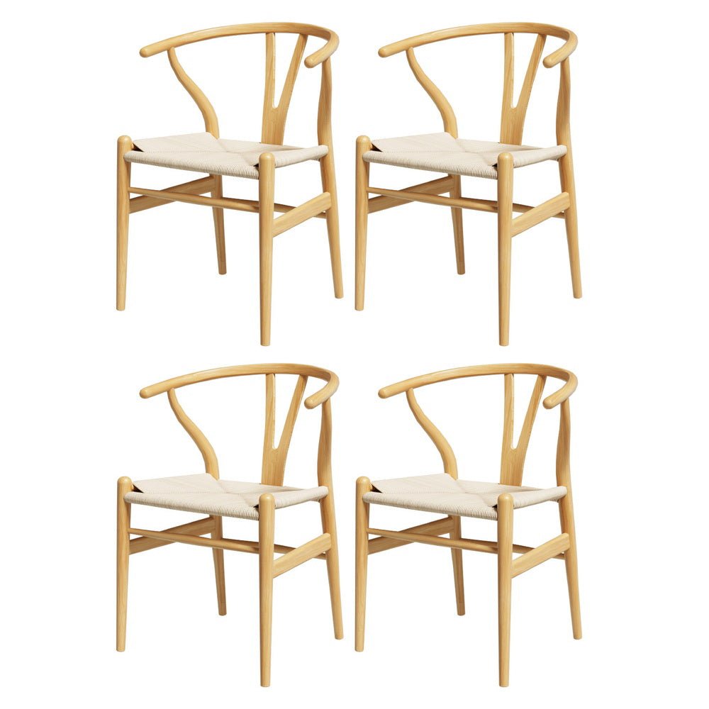 1 Set of 4 Artiss Dining Chairs Wooden Rattan Seat Wishbone Back - OZ Home Deals